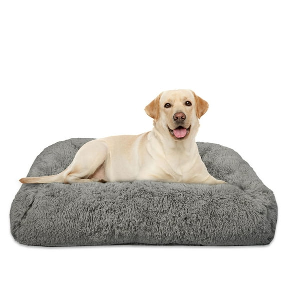 Vibrant Life Large Furry Bolster Dog Bed, Taupe, 36" x 27" image 4