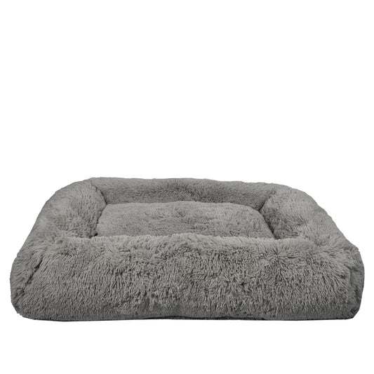 Vibrant Life Large Furry Bolster Dog Bed, Taupe, 36" x 27" Set image 0